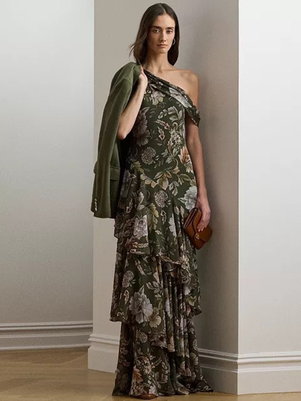 Lauren Ralph Lauren Floral Georgette One Shoulder Gown Size 8